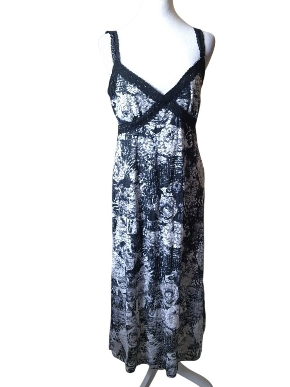 Y2K Babydoll Dress XL Dark Floral Lace Trim Midi  Whimsigoth Fairy Grunge Retro
